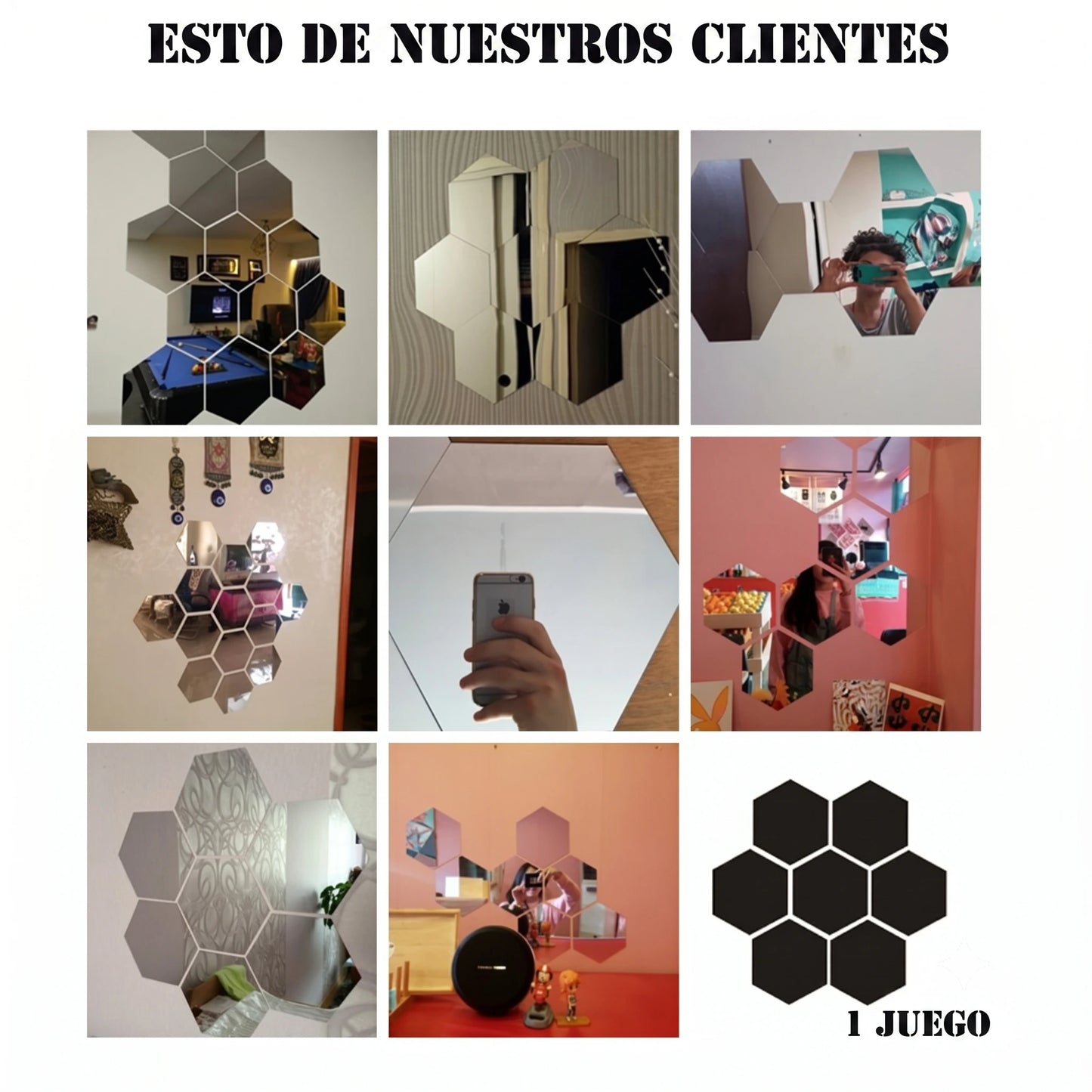 Espejo Hexagonal Decoracion 12 lámina 3D